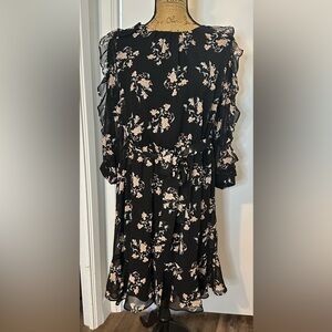 Calvin Klein Flowy Dress with Tie Waist & Ruffle Details